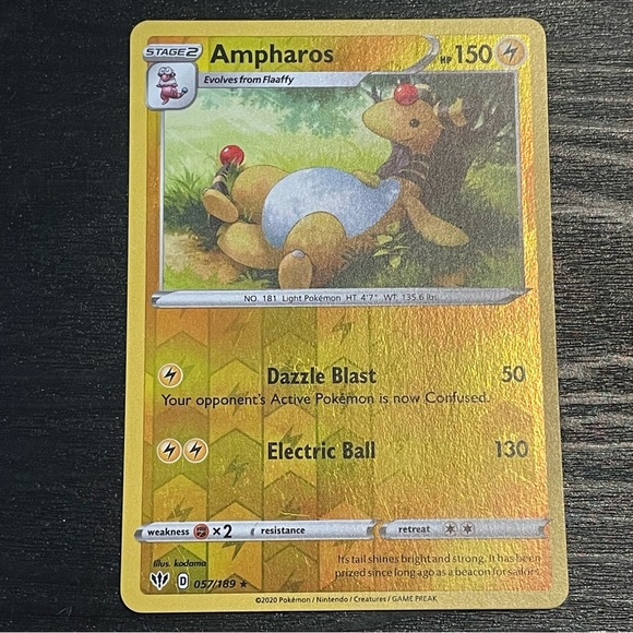 POKEMON TCG Ampharos 057/189 Reverse Holo Rare Darkness Ablaze Card - Picture 2 of 3